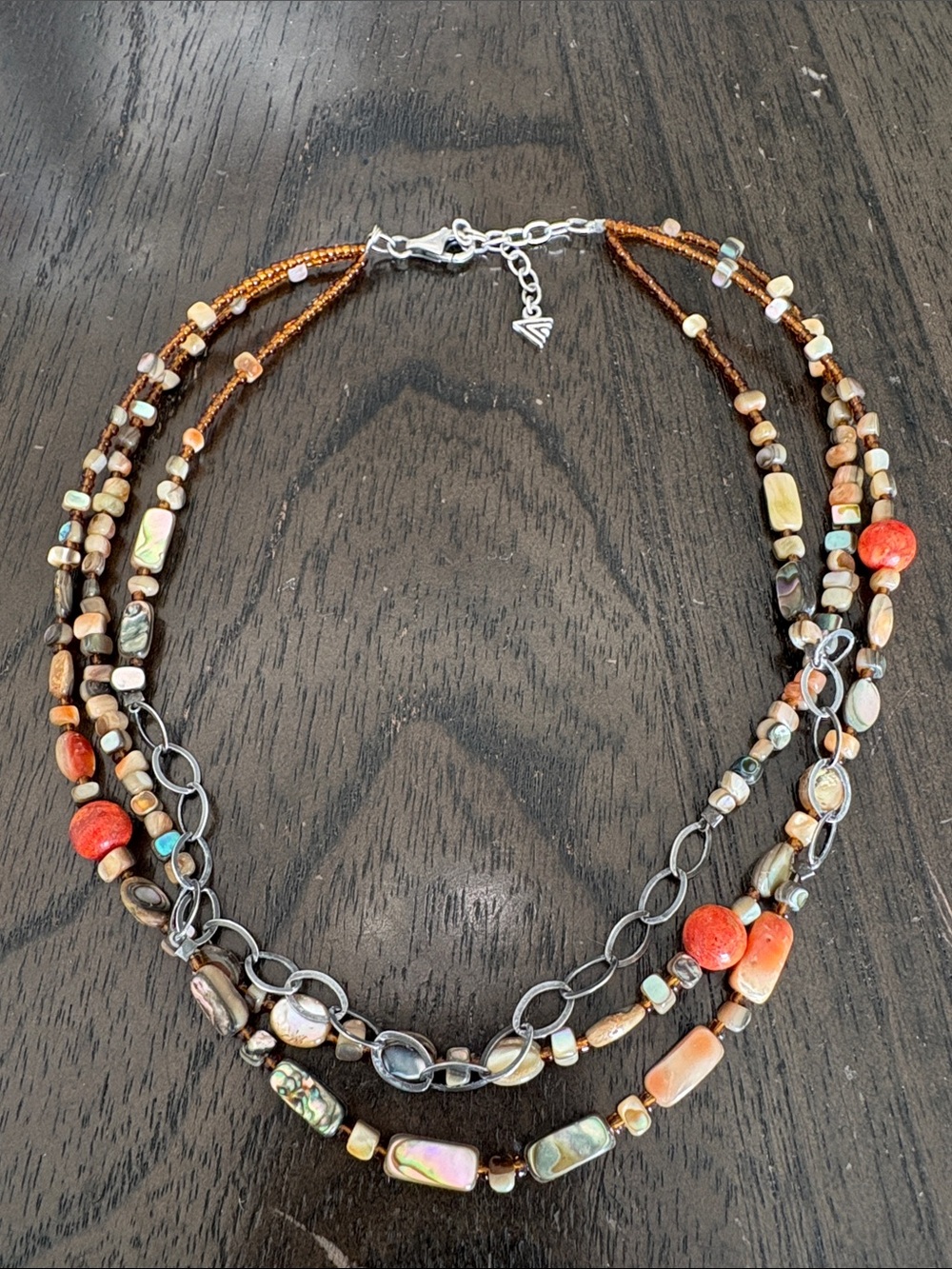 Silpada Multi-Strand Shell, Brown & Coral Beaded Necklace